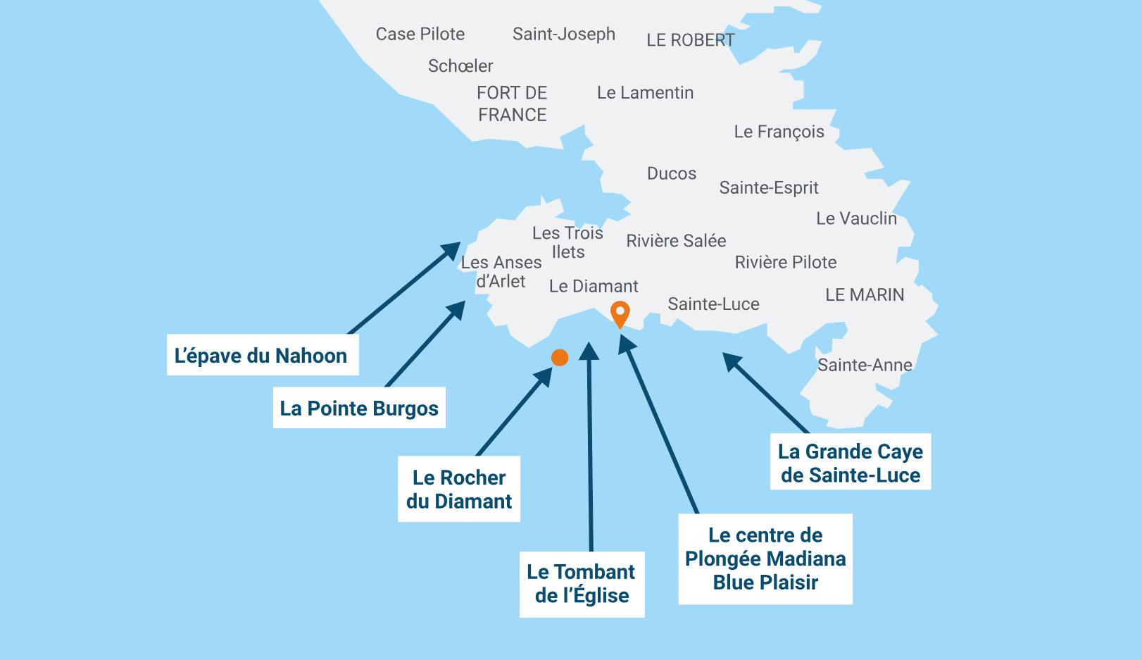 sites de plongee le diamant martinique